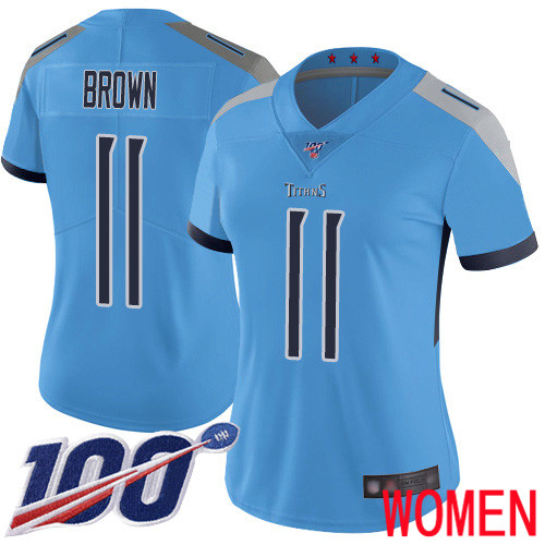 Tennessee Titans Limited Light Blue Women A.J. Brown Alternate Jersey NFL Football #11 100th Season Vapor Untouchable->tennessee titans->NFL Jersey